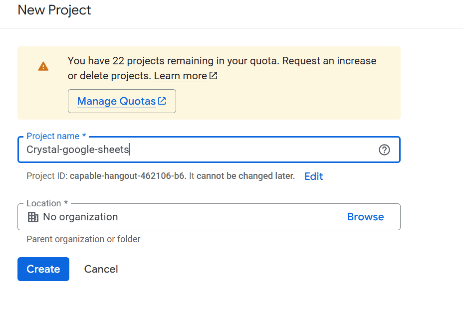 new project form